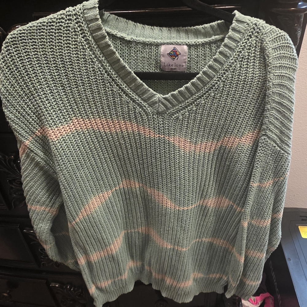 Like Love Mint Green V-Neck Sweater